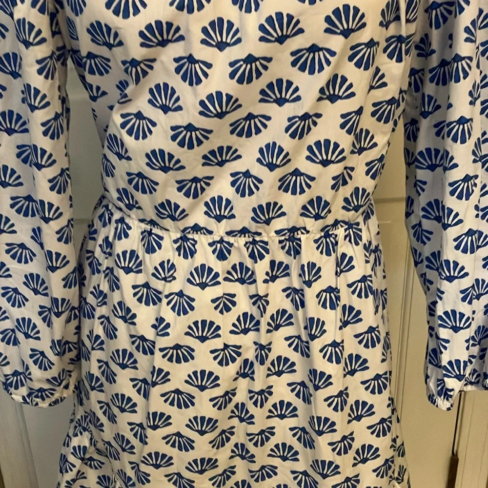 J Crew blue & white ginkgo pattern dress 10 EUC cottagecore